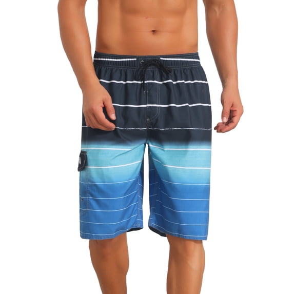 INSPIRE CHIC Men's Striped Drawstring Waist Vacation Beach Shorts with Pockets 30 Navy Blue