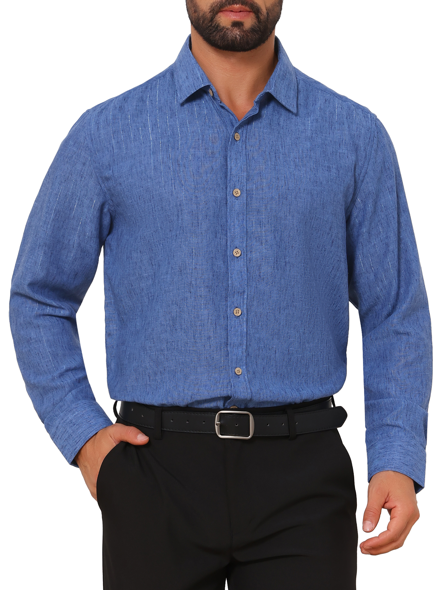 INSPIRE CHIC Men's Striped Shirt Long Sleeve Turn Down Collar Button Down Casual Top M Royal Blue
