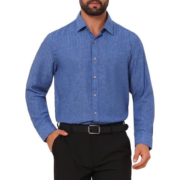 INSPIRE CHIC Men's Striped Shirt Long Sleeve Turn Down Collar Button Down Casual Top S Royal Blue
