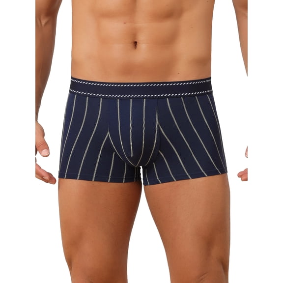 INSPIRE CHIC Men's Striped Stretch Waistband Comfortable Mid-Waisted Boxer Underwear 32 Dark Blue