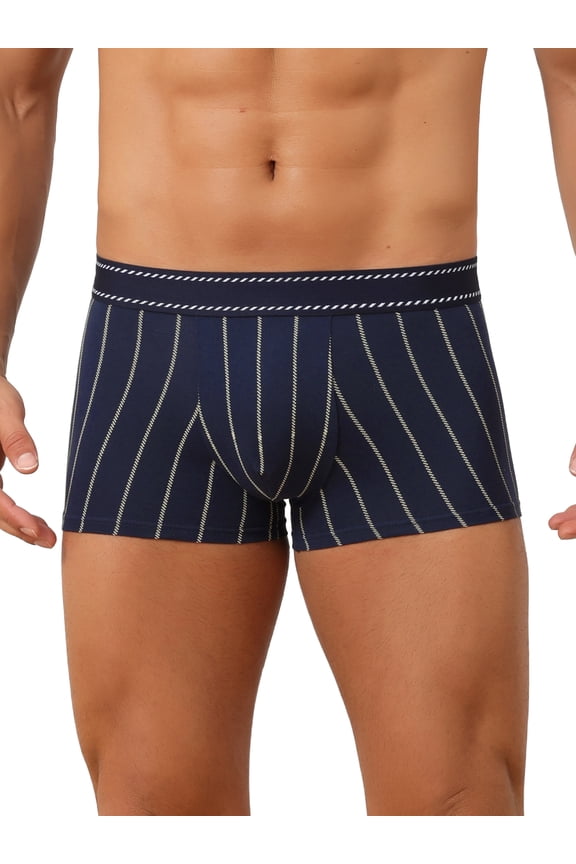 Men's Striped Stretch Waistband Comfortable Mid-Waisted Boxer Underwear 32 Dark Blue