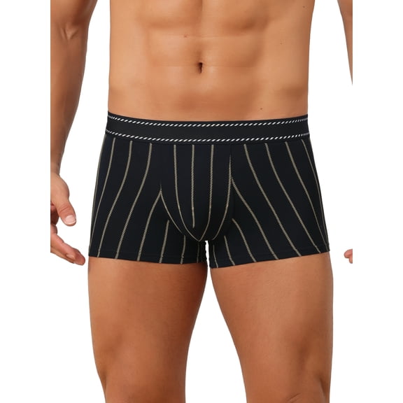 INSPIRE CHIC Men's Striped Stretch Waistband Comfortable Mid-Waisted Boxer Underwear 38 Black