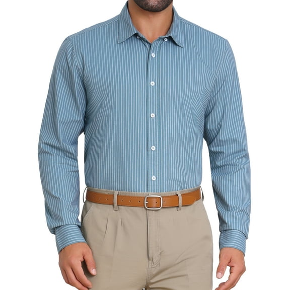 INSPIRE CHIC Men's Stripes Long Sleeved Button Down Business Dress Shirts M Blue