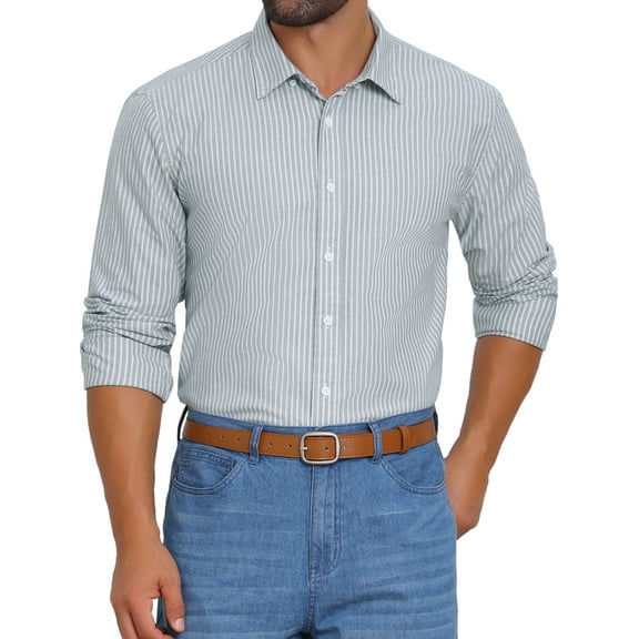 INSPIRE CHIC Men's Stripes Long Sleeved Button Down Business Dress Shirts M Gray