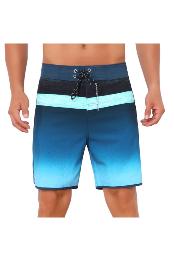 Men's Summer Drawstring Elastic Waist Color Block Beach Shorts 32 Dark Blue