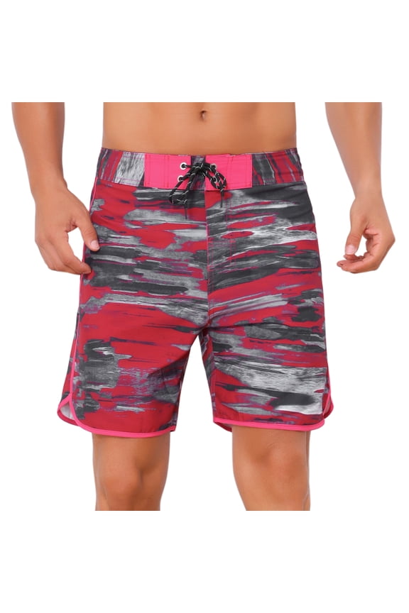Men's Summer Drawstring Elastic Waist Color Block Beach Shorts 32 Dark Red