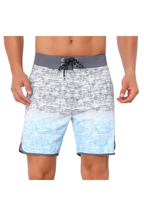 Men's Summer Drawstring Elastic Waist Color Block Beach Shorts 32 Light Gray