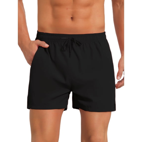 INSPIRE CHIC Men's Summer Elastic Waist Solid Board Shorts with Pockets 28 Black