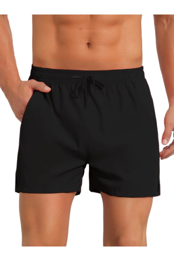 Men's Summer Elastic Waist Solid Board Shorts with Pockets 28 Black