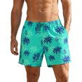 thumbnail image 1 of INSPIRE CHIC Men's Summer Tropical Leaf Print Lined Drawstring Swimming Beach Shorts M Light Green, 1 of 5