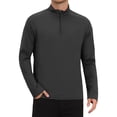 thumbnail image 1 of INSPIRE CHIC Men's 1/4 Pullover Zip Long Sleeve Sun Protection Athletic T-Shirts M Black, 1 of 6