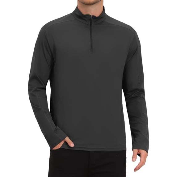 INSPIRE CHIC Men's 1/4 Pullover Zip Long Sleeve Sun Protection Athletic T-Shirts M Black