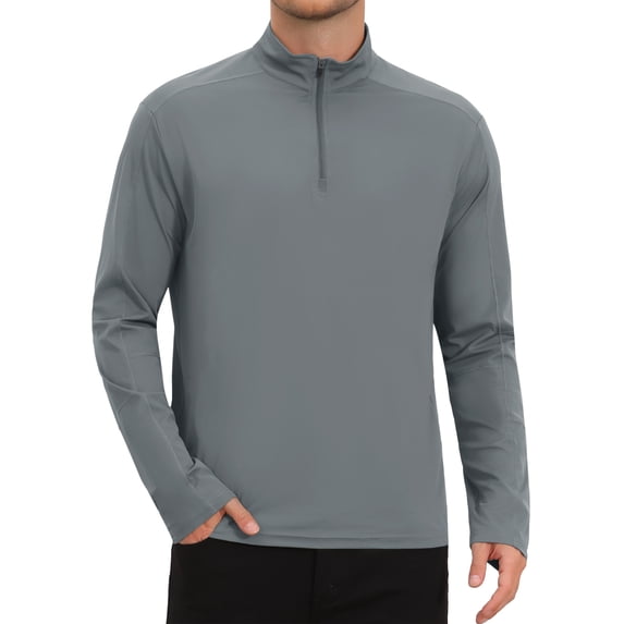 INSPIRE CHIC Men's 1/4 Pullover Zip Long Sleeve Sun Protection Athletic T-Shirts M Dark Gray