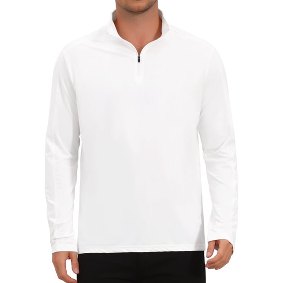 INSPIRE CHIC Men's 1/4 Pullover Zip Long Sleeve Sun Protection Athletic T-Shirts M White