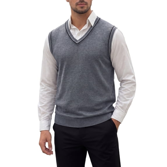INSPIRE CHIC Men's Sweater Vest V Neck Knitwear Pullover Sleeveless Sweater Top M Dark Gray
