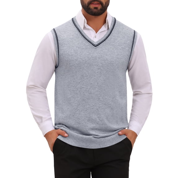 INSPIRE CHIC Men's Sweater Vest V Neck Knitwear Pullover Sleeveless Sweater Top XL Light Gray