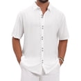 thumbnail image 1 of INSPIRE CHIC Men's Texture Short Sleeve Button Down Solid Casual Knitted Shirt M White, 1 of 6