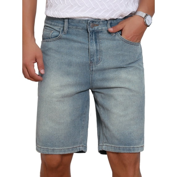INSPIRE CHIC Easter Inspired Men's Textured Denim Shorts Above Knee Zipper Casual Jean Short 30 Light Blue