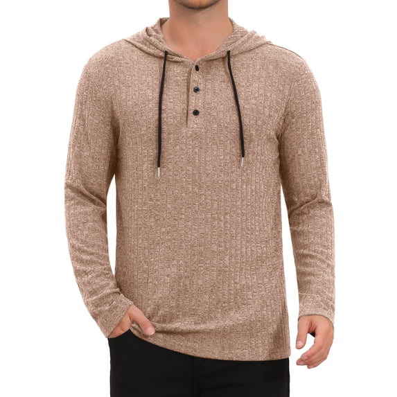 INSPIRE CHIC Men's Textured Hooded Sweatshirt Long Sleeve Pullover Casual Sweater Hoodies 2XL Khaki