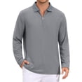 thumbnail image 1 of INSPIRE CHIC Men's Textured Polo Shirts Long Sleeve Quarter Zip Golf Top L Gray, 1 of 6