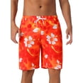 thumbnail image 1 of INSPIRE CHIC Men's Tropical Floral Print Elastic Waist Drawstring Hawaiian Summer Beach Swim Shorts 28 Red, 1 of 5