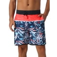 thumbnail image 1 of INSPIRE CHIC Men's Tropical Vocation Elastic Waist Drawstring Hawaiian Print Athletic Swim Trunks 30 Black Red, 1 of 6