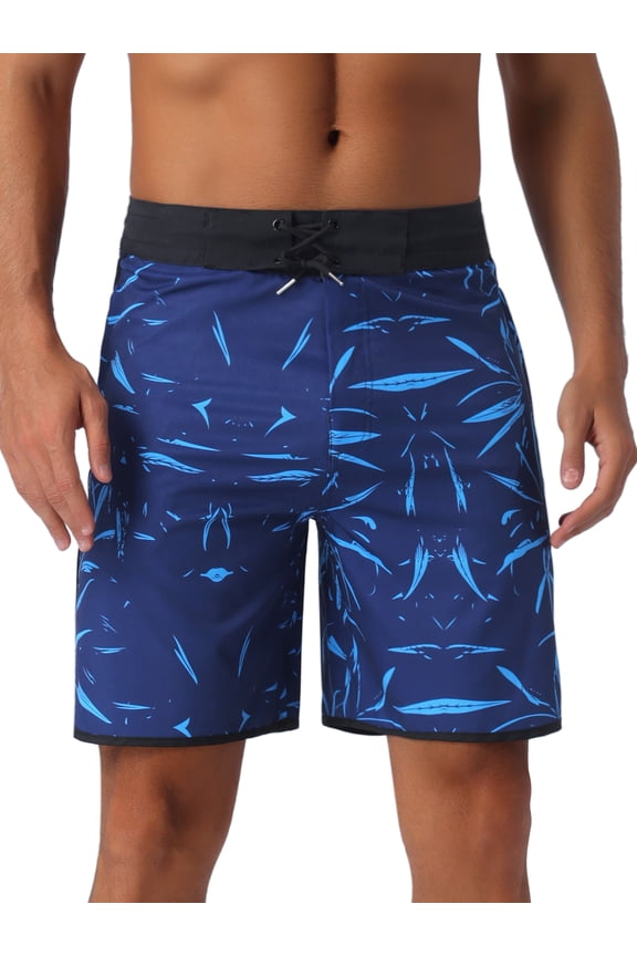 Men's Tropical Vocation Elastic Waist Drawstring Hawaiian Print Athletic Swim Trunks 34 Blue