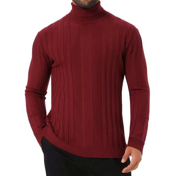 INSPIRE CHIC Men's Turtleneck Sweaters Solid Color Turtle Neck Warm Knitted Pullover Sweaters 2XL Red
