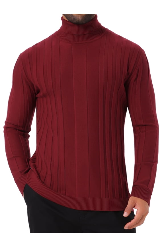 Men's Turtleneck Sweaters Solid Color Turtle Neck Warm Knitted Pullover Sweaters S Red