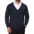 thumbnail image 1 of INSPIRE CHIC Men's V Neck Long Sleeved Button Down Knit Cardigan Sweaters with Pockets S Navy Blue, 1 of 5