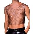 thumbnail image 1 of INSPIRE CHIC Men's V-Neck Sleeveless Party Shiny Mesh Rhinestone Tank Top M Black, 1 of 6