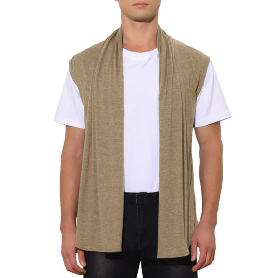 INSPIRE CHIC Men's Vest Open Front Asymetric Hem Sleeveless Cardigan Vest 42 Khaki