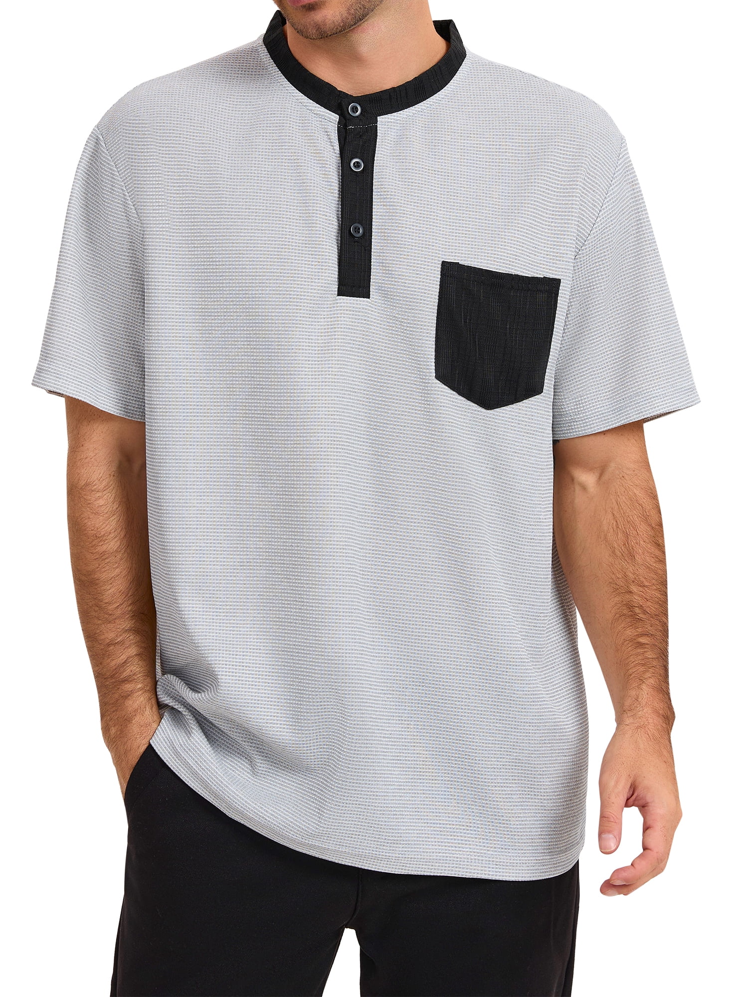 INSPIRE CHIC Men's Waffle Henley T-Shirts Short Sleeve Pocket Color ...