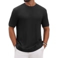 thumbnail image 1 of INSPIRE CHIC Men's Waffle Texture Short Sleeve Crew Neck Solid Casual Knitted T-Shirts M Black, 1 of 6