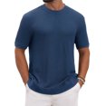 thumbnail image 1 of INSPIRE CHIC Men's Waffle Texture Short Sleeve Crew Neck Solid Casual Knitted T-Shirts M Dark Blue, 1 of 7