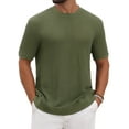 thumbnail image 1 of INSPIRE CHIC Men's Waffle Texture Short Sleeve Crew Neck Solid Casual Knitted T-Shirts S Olive Green, 1 of 6