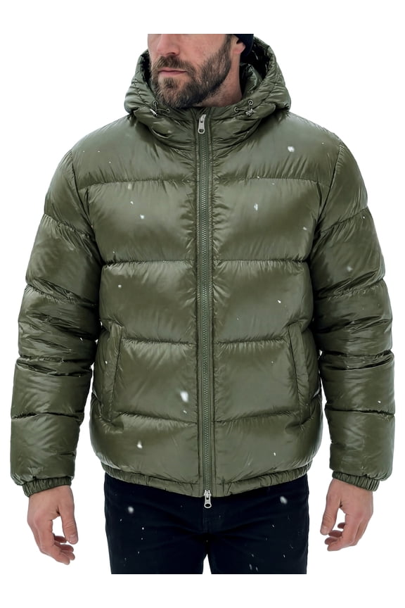 Men's Winter Adjustable Hooded Zipper Windproof Quilted Puffer Jacket 2XL Olive Green
