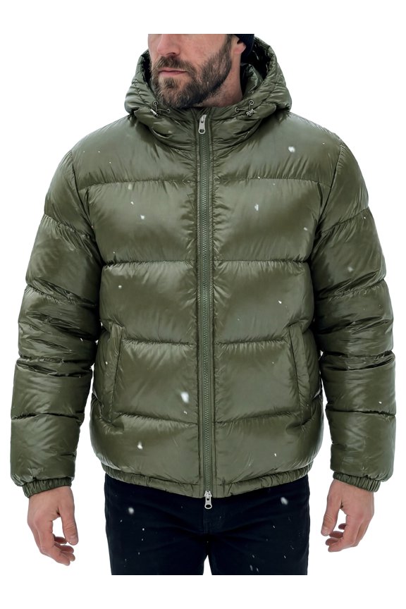 Men's Winter Adjustable Hooded Zipper Windproof Quilted Puffer Jacket L Olive Green