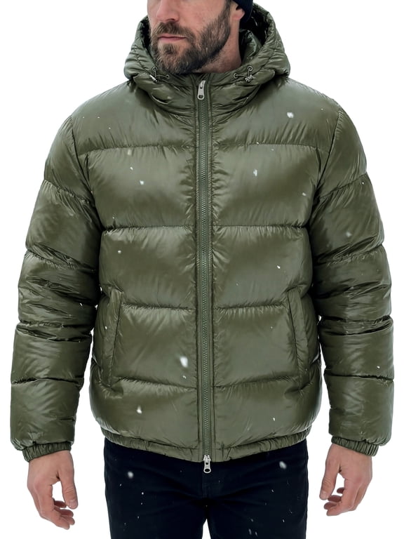 Men's Winter Adjustable Hooded Zipper Windproof Quilted Puffer Jacket XL Olive Green