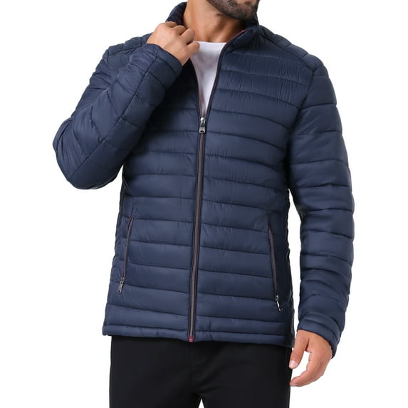 INSPIRE CHIC Men's Winter Solid Color Stand Collar Zipper Quilted Puffer Jacket 2XL Dark Blue