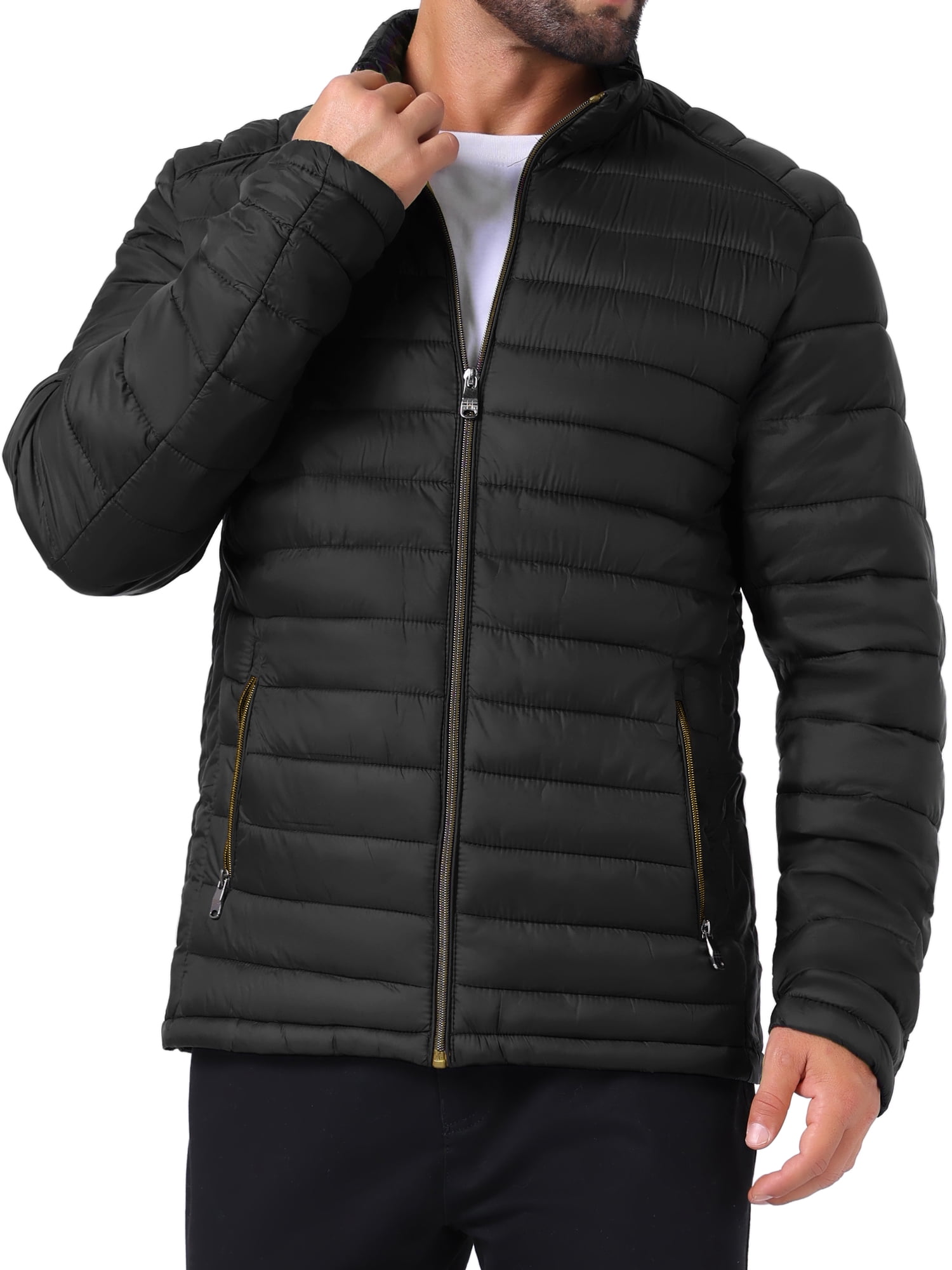 ジャケット・アウター g'morning Stand Neck Puffer Jacket L INSPIRE CHIC Men's Winter Solid Color Stand Collar Zipper Quilted