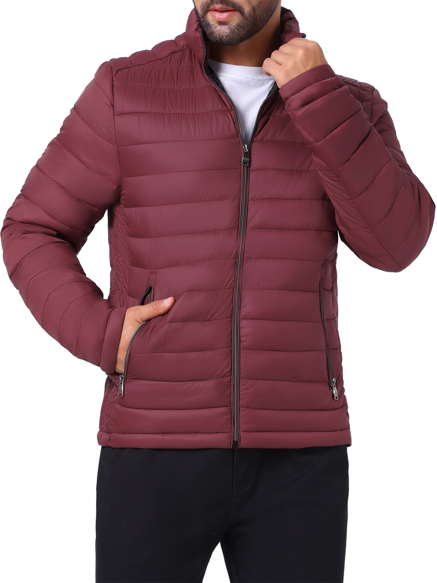 INSPIRE CHIC Men's Winter Solid Color Stand Collar Zipper Quilted
