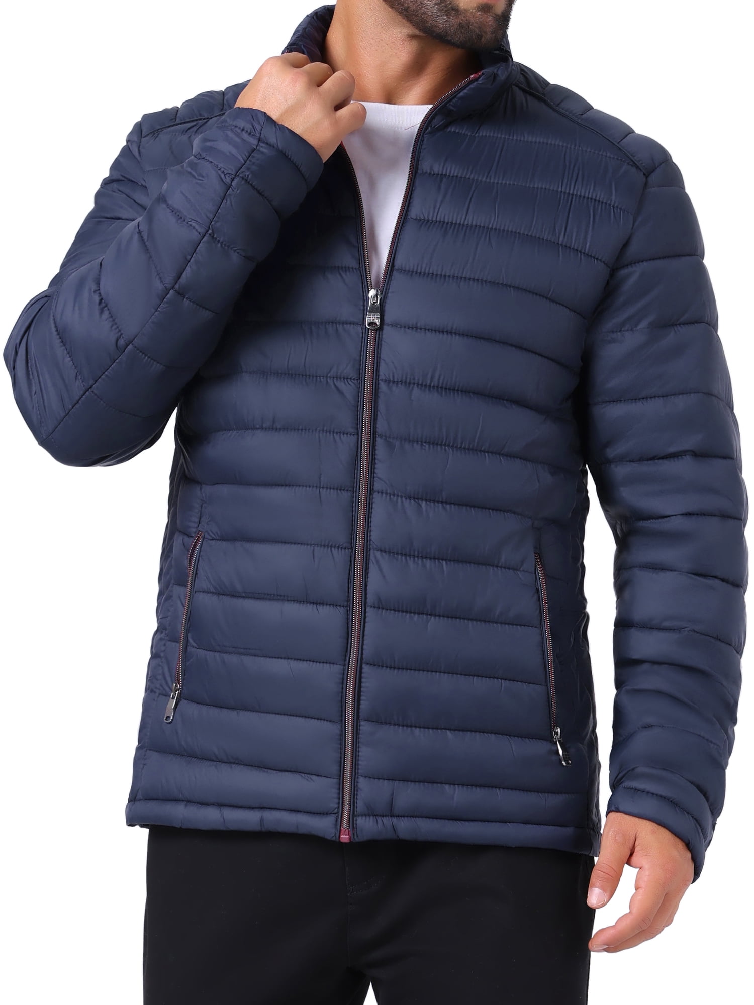 INSPIRE CHIC Men's Winter Solid Color Stand Collar Zipper Quilted