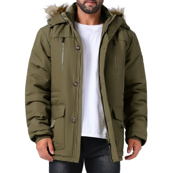 INSPIRE CHIC Men's Winter Warm Coat Fleece Lined Thicken Hooded Parka Jacket 2XL Dark Green