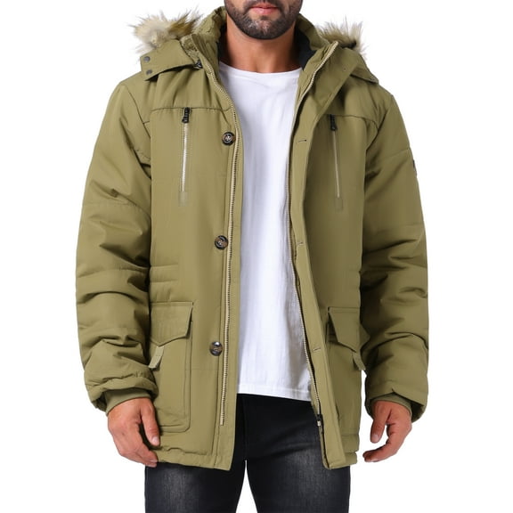 INSPIRE CHIC Men's Winter Warm Coat Fleece Lined Thicken Hooded Parka Jacket L Yellow Green