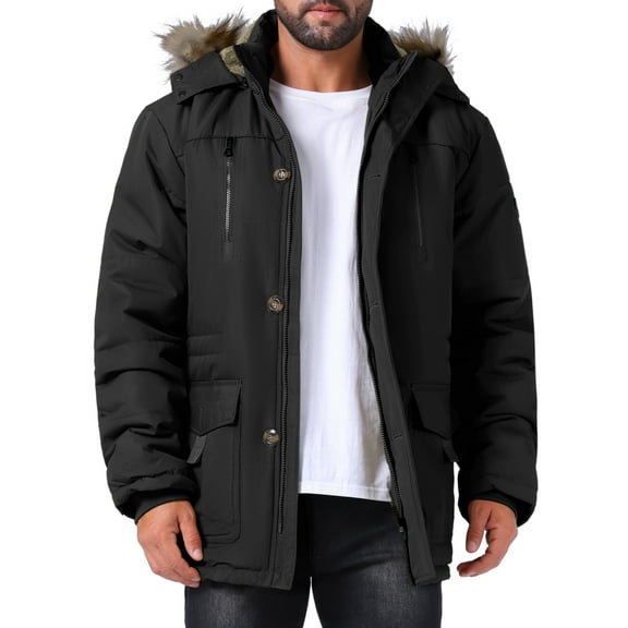INSPIRE CHIC Men's Winter Warm Coat Fleece Lined Thicken Hooded Parka Jacket M Black
