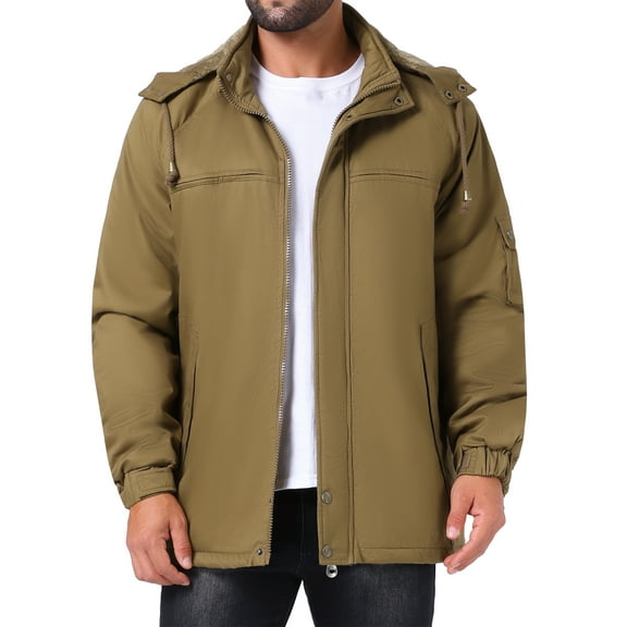 INSPIRE CHIC Men's Winter Warm Fleece Lined Thicken Hooded Work Parka Jacket M Khaki