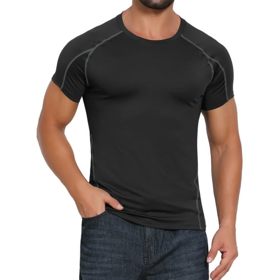 INSPIRE CHIC Men's Workout Stretch Crew Neck Short Sleeve Sport Running T-Shirts L Black