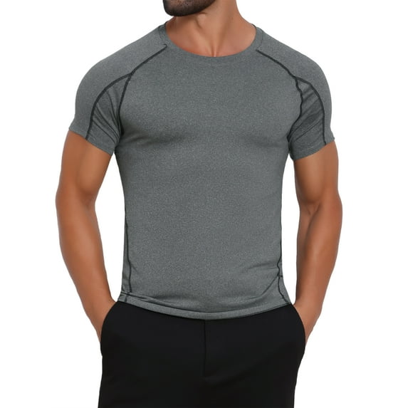 INSPIRE CHIC Men's Workout Stretch Crew Neck Short Sleeve Sport Running T-Shirts L Gray