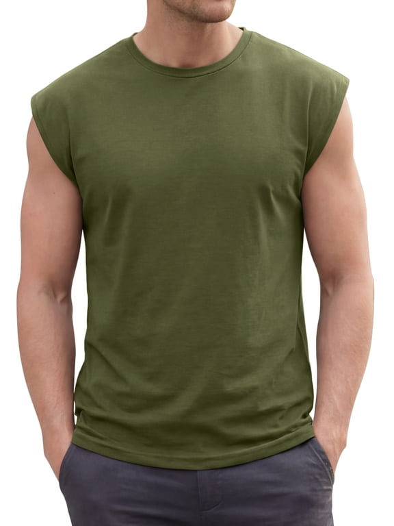 Men's Workout Tank Top Loose Fit Gym Summer Sleeveless T-Shirts S Olive Green